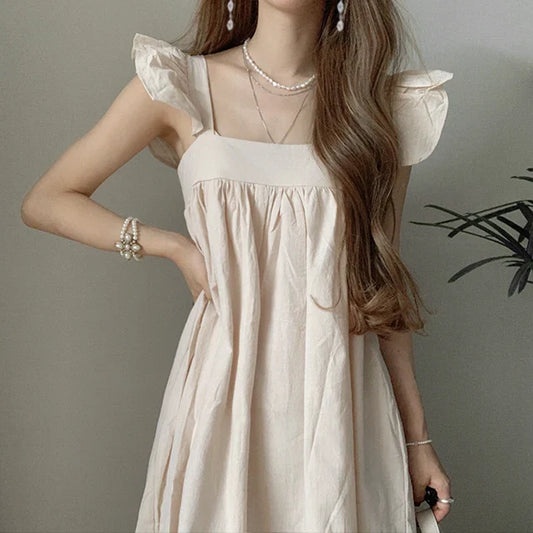 nvxiot  -  2024 Spring/Summer New South Korean Solid Color Aging Fairy Style Flying Sleeves Dress Fashion Versatile Sleeveless Long Dress