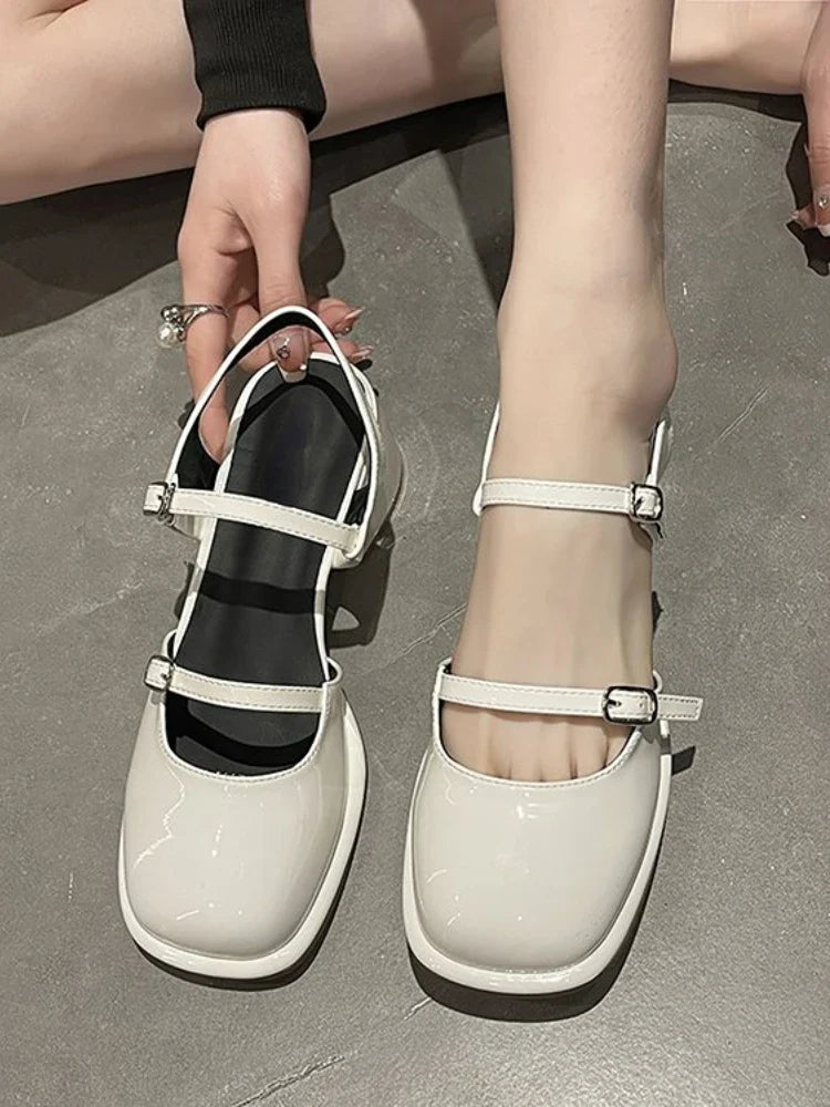 MQTIME  -  Office Lady Sandals Woman Spring Casual Elegant Pure Color Shoes Non-slip Korean Style Medium Heel Female Shoes Design Chic