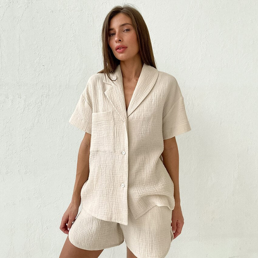 nvxiot Beach Dress For Women 2023 Bath Exits Summer Cotton Shorts Short Sleeve Shirt Two Piece Leisure Suit Solid Pareo Tunic Swimwear