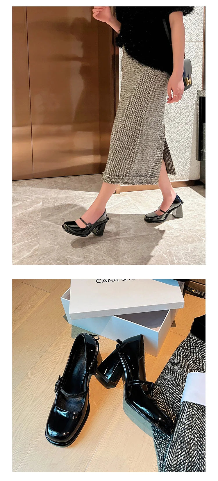 nvxiot Korean version careful machine bowknot single shoes square toe Mary Jane shoes new spring shallow patent leather high heels