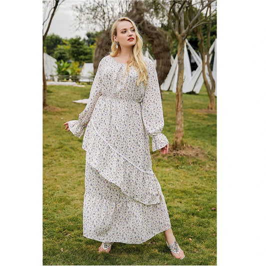 nvxiot Spring Summer Long Sleeve Casual Dresses Female Holiday Women Maxi Dress Print O-Neck Fashion Bohemian Long Sundress Vestidos