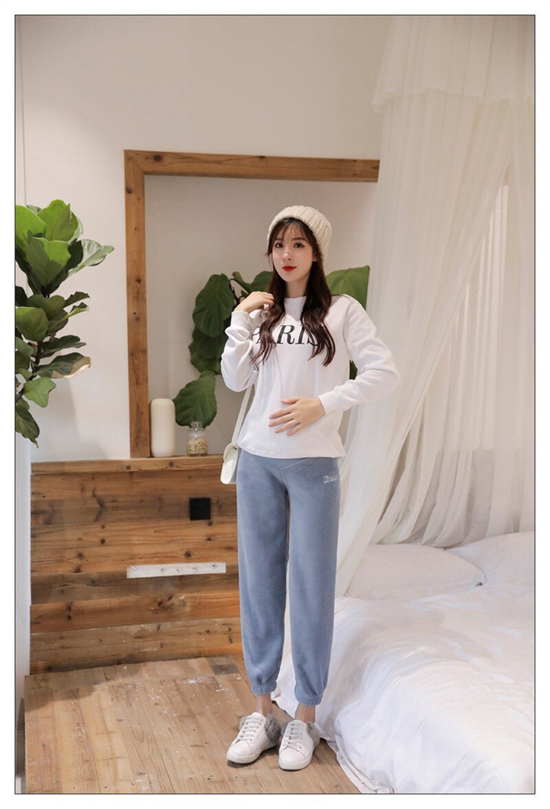 Winter Warm Maternity Pants Flannel Pregnancy Leggings Solid Color Pants Elastic Pregnant Women Trousers Pregnancy Clothes