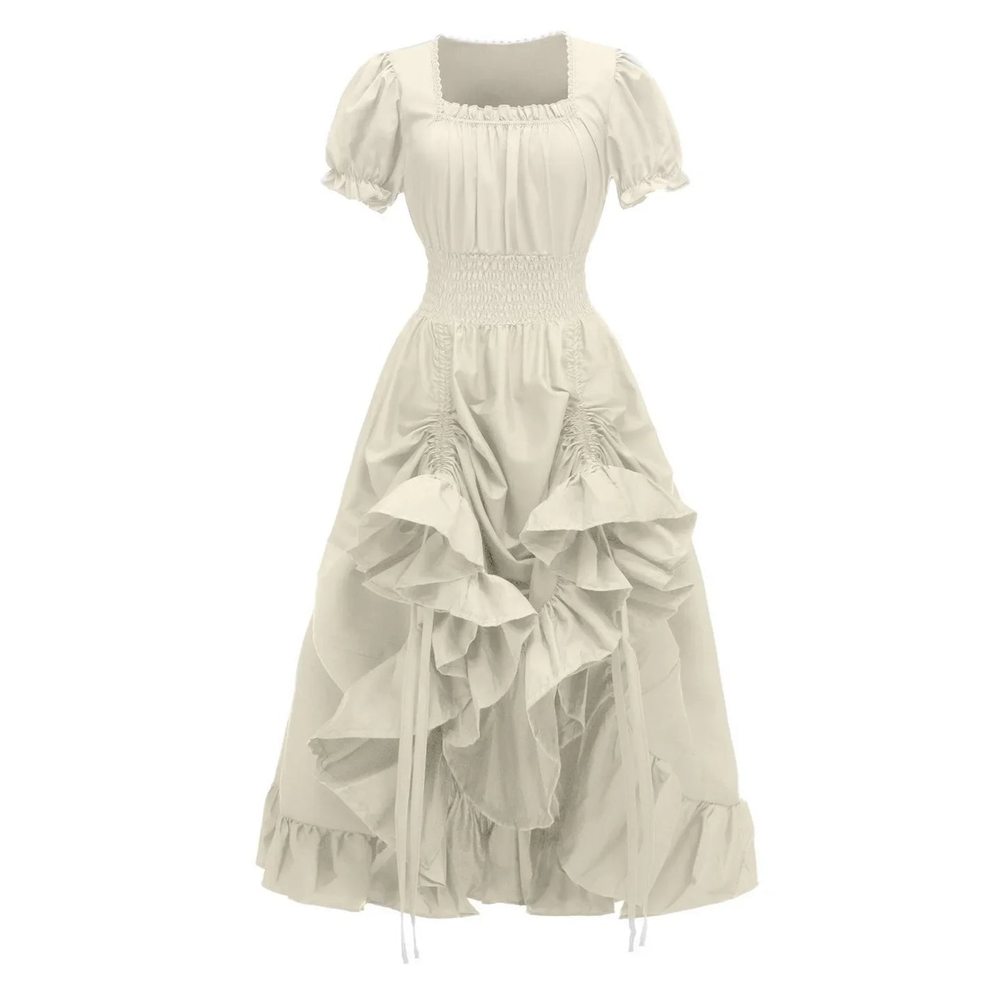 MQTIME  -  Medieval Vintage Cascading Ruffles Pleated Gothic Court Dress Retro Elegant Square Neck Renaissance Stage Wear Halloween Costume