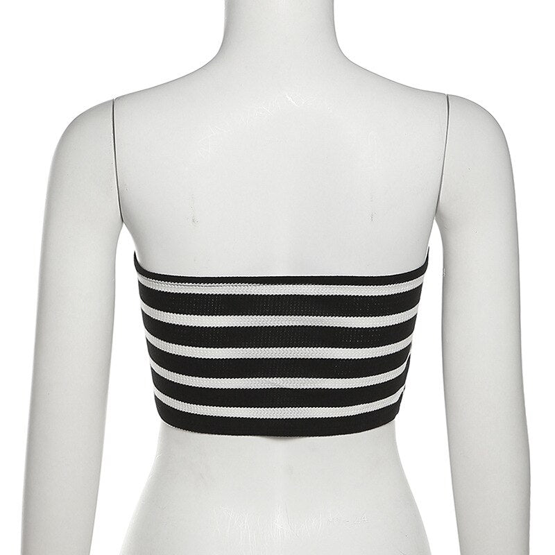 nvxiot Strapless Knitted Tube Tops Women Striped Hollow Out Summer Autumn Cute Crop Tops Sleeveless Backless Sexy Y2k Tank Tops