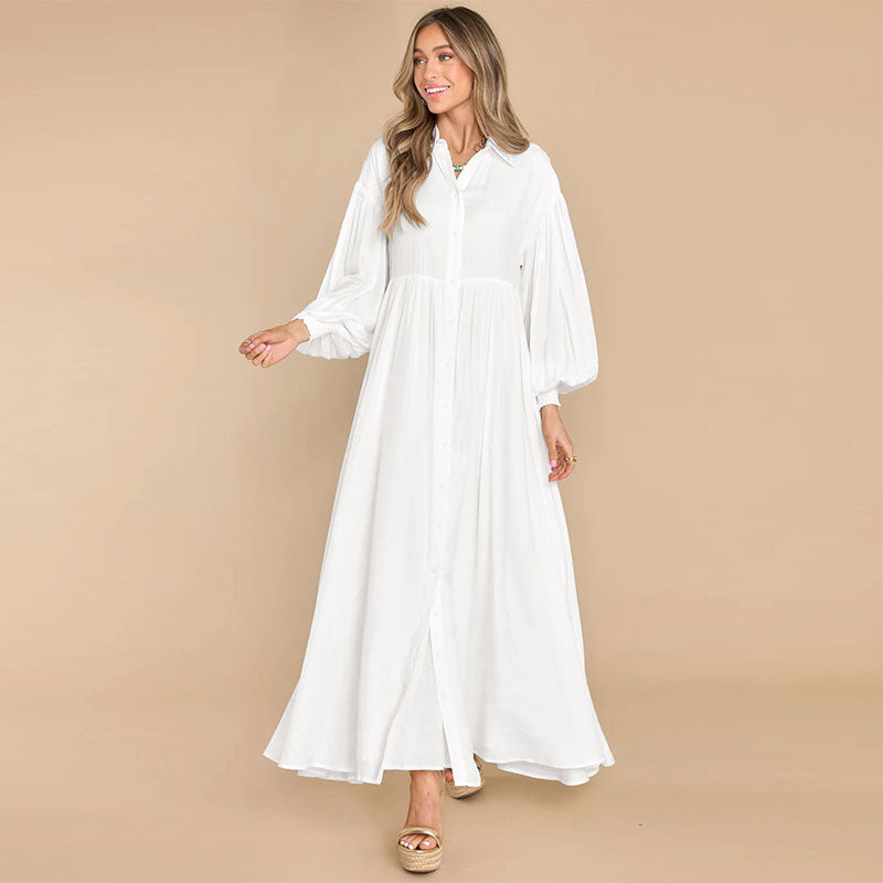 nvxiot Autumn Winter New Flowy Long Solid Colour oversized Dress For Women Long Sleeve Buttons Shirt Maxi Dresses A2743