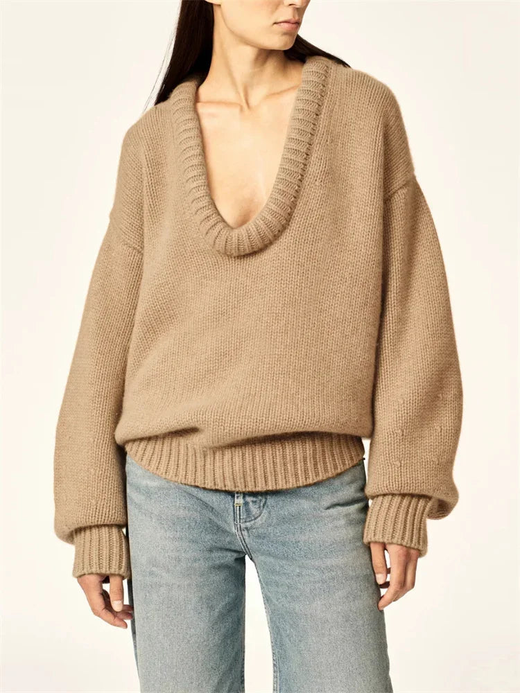 nvxiot  -  Autumn Knit Sweater Pullover Loose Female Casual Patchwork Scoop Neck Striped Long Sleeve Knitwear Women Y2k Top Pullover