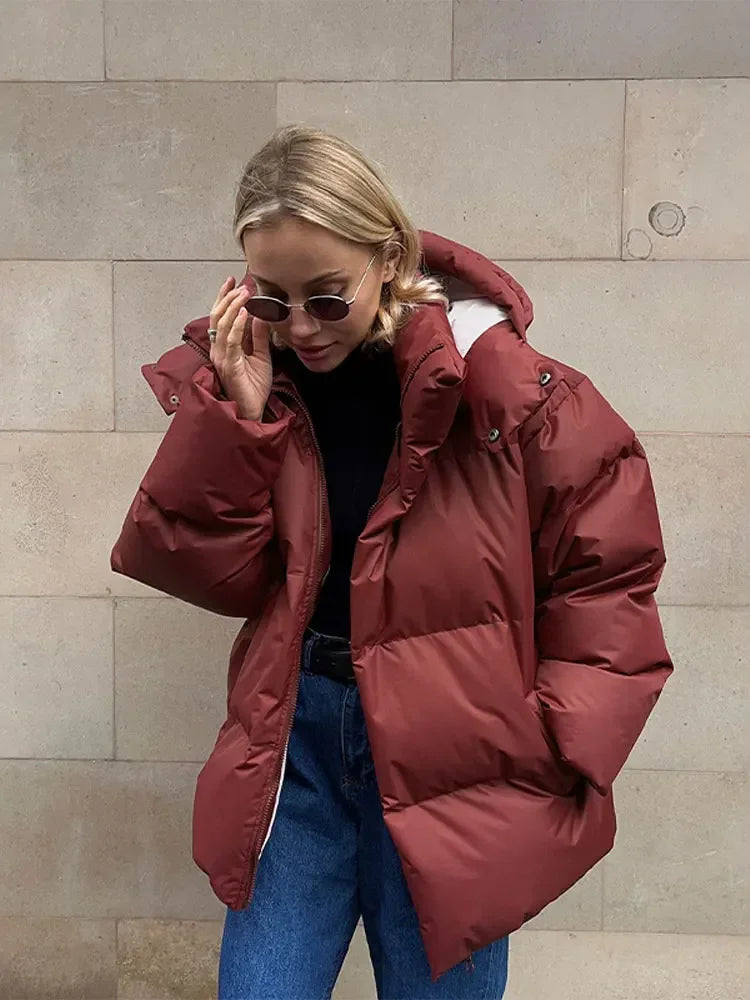 nvxiot  -  Fall Winter Solid Hooded Thick Warm Loose Bread Down Coat For Women Casual Coats Highstreet Feather Parkas Outerwear Lady 2024
