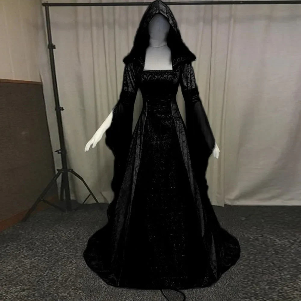 MQTIME  -  7 colors Medieval Retro Gothic Hoodie Witch Long Skirt Luxury Women's Party Dress Cosplay Vampire Halloween Adult Costume