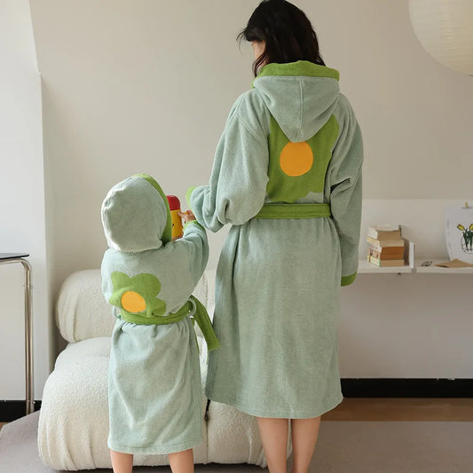 nvxiot SunFlower Cotton Bathrobe Soft Warm Bath Towel Robe Women KIds Long Sleeve Hooded Dressing Gowns Kimono Robe Home Clothing