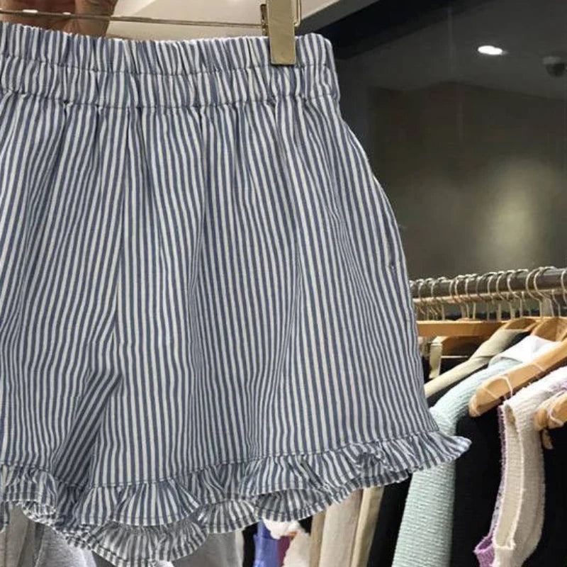 MQTIME  -  Summer Elastic Waist Color Block Striped Shorts Women's Casual Loose High Street Personality Simple Shorts Female Clothes