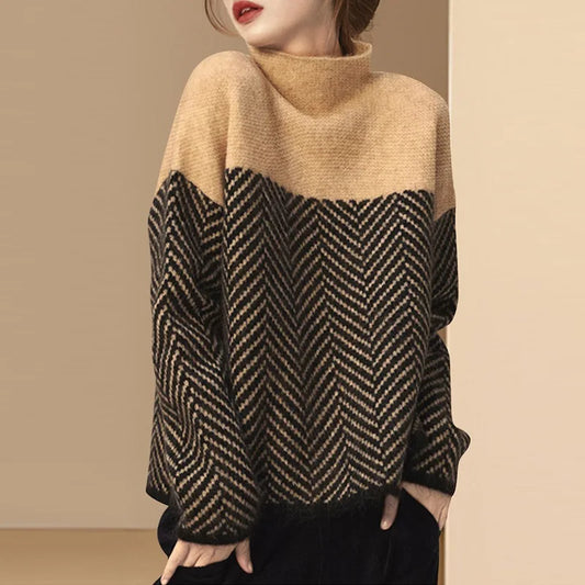 nvxiot Semi-turtleneck knitwear for women autumn winter Vintage new loose lazy style design sense pullover sweater women tops