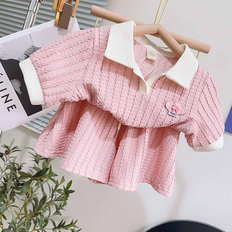 nvxiot Summer Girls Clothing Sets Lapel Shirt Tops+Shorts Baby Girl Outfit Set Toddler Girl Clothes 2Pcs Children Clothes Suits 2-7Yrs