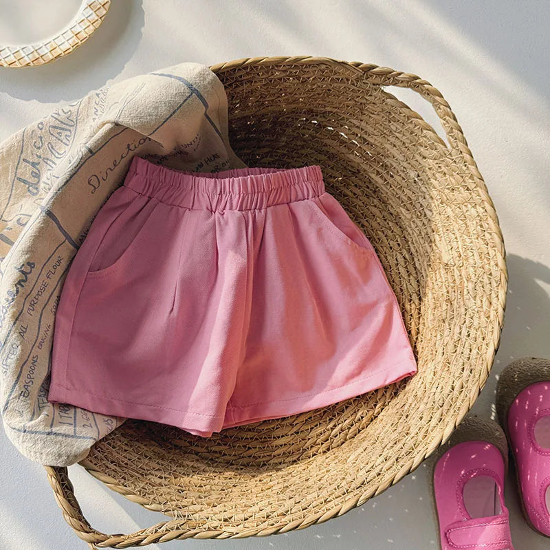 MQTIME  -  Korean 2024 Summer Toddler Girl Shorts Muslin Elastic Waist Thin Little Girl Shorts Solid Loose All-match Young Baby Girl Shorts