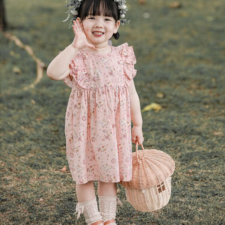 Summer Baby Girls Princess Dress Children Clothes Cotton Short Sleeve Blouse Top+Pants Suits  Kids Party pastoral Floral skirt