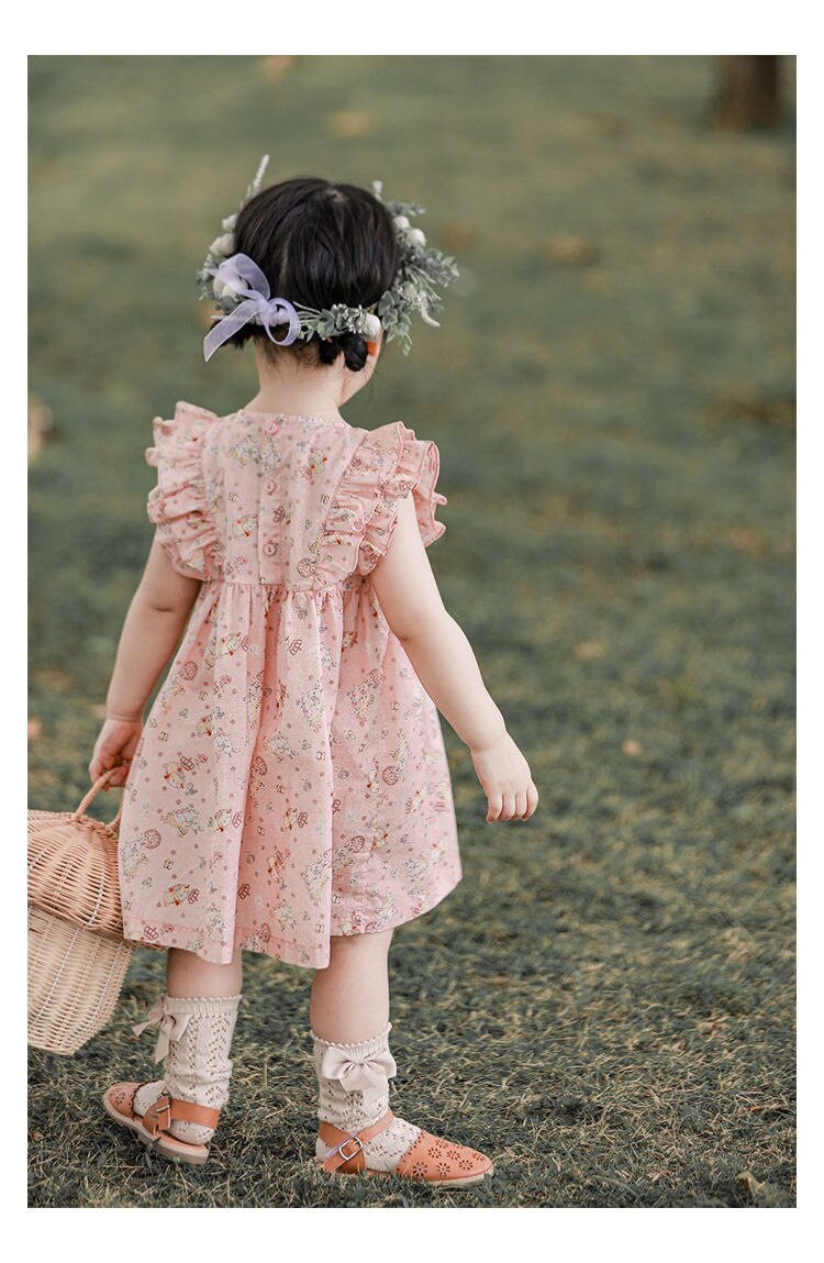 Summer Baby Girls Princess Dress Children Clothes Cotton Short Sleeve Blouse Top+Pants Suits  Kids Party pastoral Floral skirt