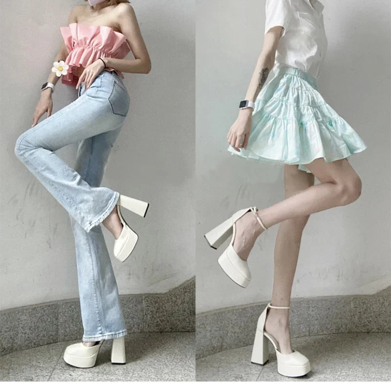 MQTIME  - Platform High Heels for Women Lolita Mary Janes Shoes Spring New Ladies Round Toe Buckle Strap Pumps Elegant Female Shoes