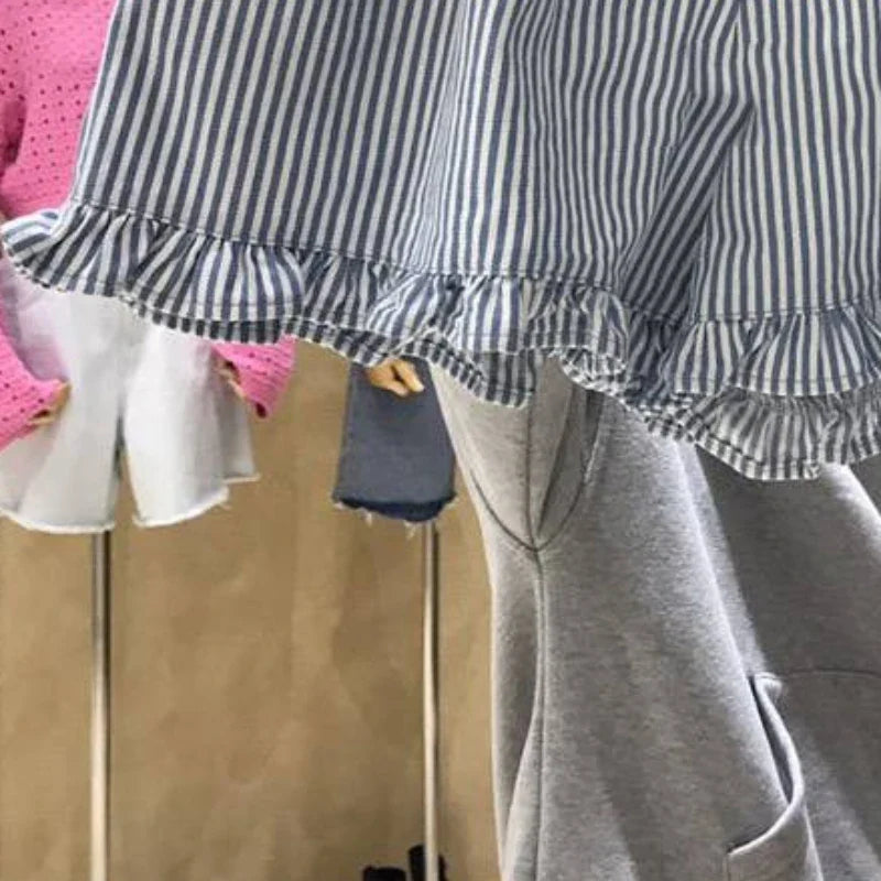MQTIME  -  Summer Elastic Waist Color Block Striped Shorts Women's Casual Loose High Street Personality Simple Shorts Female Clothes