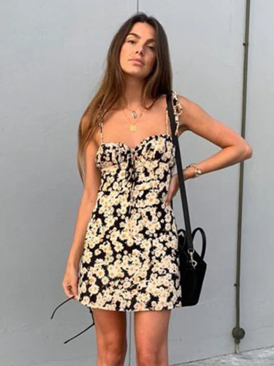 MQTIME  -  Transformation Strap Fragmented Flower Dress with Seaside Daisy Print Mini Rose Same Style Dress Women's Summer