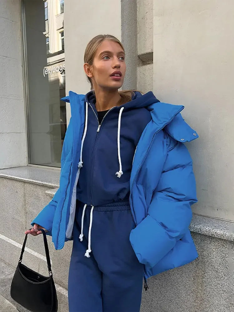nvxiot  -  Fall Winter Solid Hooded Thick Warm Loose Bread Down Coat For Women Casual Coats Highstreet Feather Parkas Outerwear Lady 2024