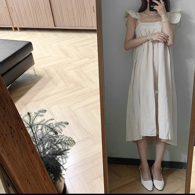 nvxiot  -  2024 Spring/Summer New South Korean Solid Color Aging Fairy Style Flying Sleeves Dress Fashion Versatile Sleeveless Long Dress