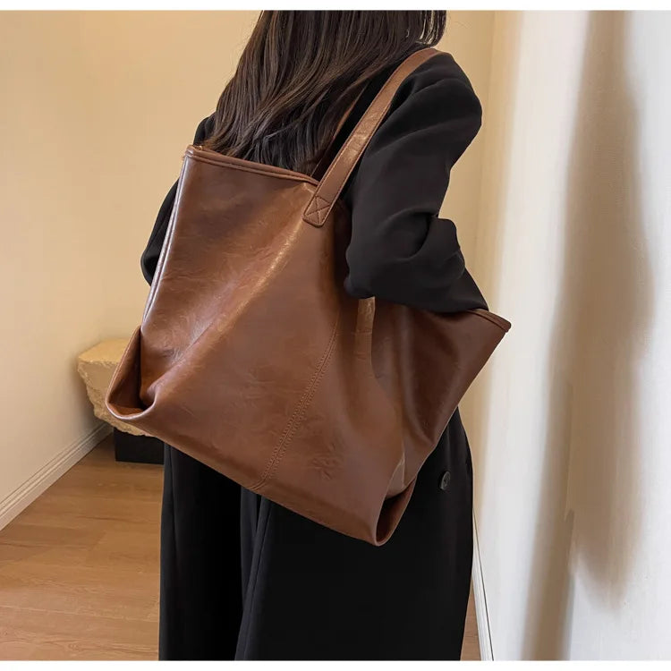 nvxiot Large Capacity PU Leather Bags Brand Design Big Tote Bag for Women Solid Color Fashion Female Handbags INS Style Underarm Bags