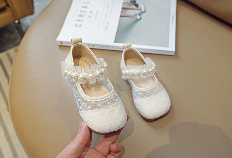 Toddler Pearl Shoes Fashion Children Girls Spring Autumn Pu Mesh Princess Lace Shoes Kids Shoe Baby Flat Girl Loafers Shoe Baby