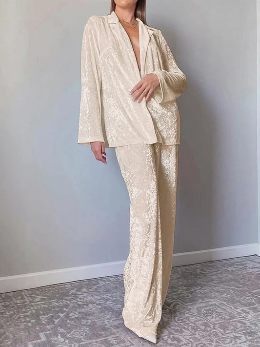 nvxiot Sleepwear Long Sleeve Women Sets Lapel Nightwear Women's Pajamas Knitting Trouser Suits Single Breasted Home Suit