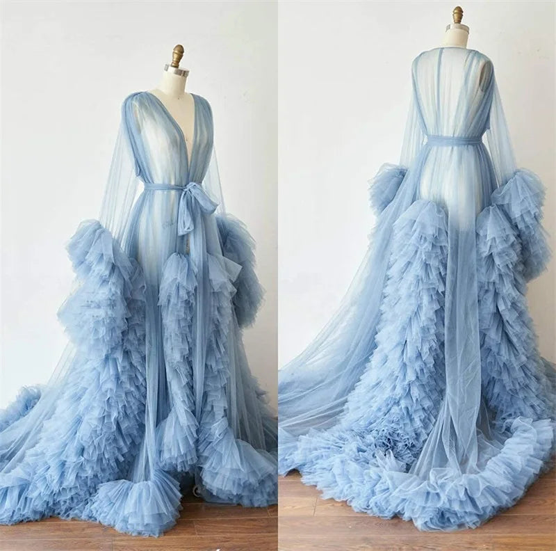 nvxiot  -  Women Maternity Dresses Long Fluffy Tulle Bathrobe Evening Dresses For Photoshoot Party Bridal Prom Sleepwear Custom Made