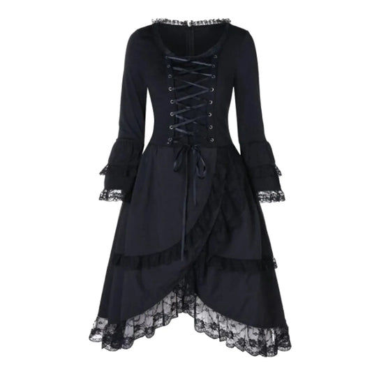 MQTIME  -  Women's Black Sexy Gothic Lace Trim Lace-up Party Dress Steampunk Victorian Style Gothic Jacket Medieval Noble Court Dress