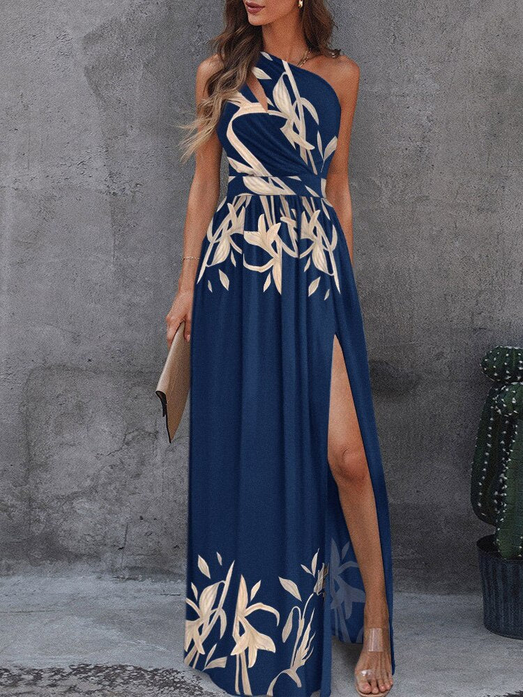 nvxiot Dresses for Women 2023 New Summer Long Elegant Sleeveless Blue Sexy Split Evening Dress Slim Suspender Bodice Birthday Dress