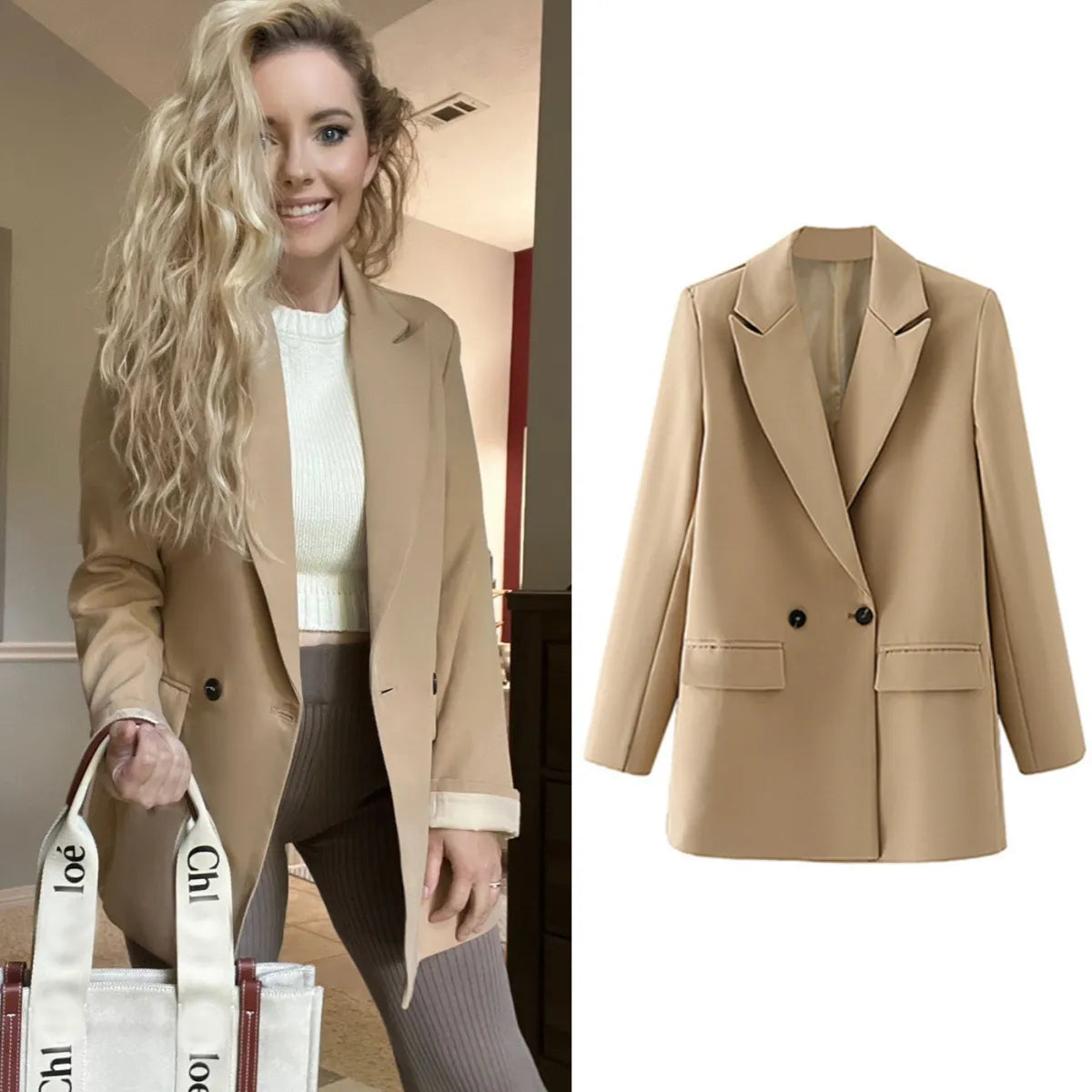 nvxiot Women's Blazers Spring Autumn Solid Long Sleeve Big V Neck Ladies Coat Suits Elegant Fashion Blazer with Pockets Coats New