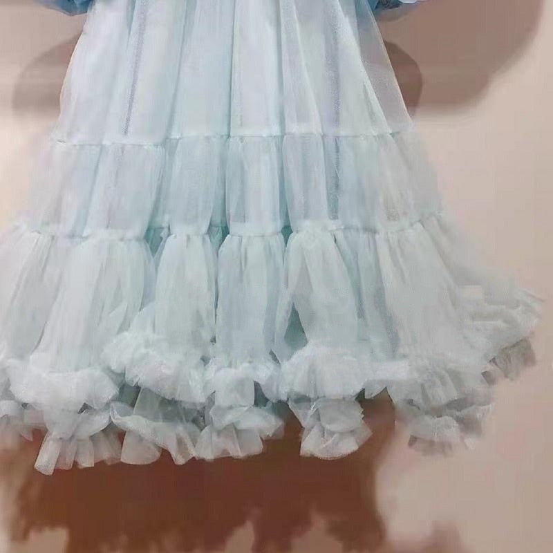 Fashion Baby Girl Princess Puff Sleeve Tutu Dress Lace Collar Child Vintage Tulle Vestido Party Pageant Birthday Clothes 1-12Y