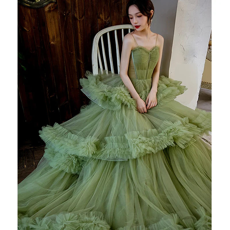 MQTIME  -  Fashion Green Spaghetti Straps Women Wedding Dresses Court Train Bridal Gowns Formal Occasion Vestido De Noiva robe de mariée