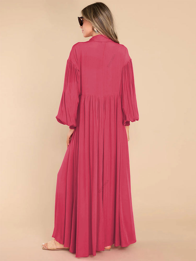 nvxiot Autumn Winter New Flowy Long Solid Colour oversized Dress For Women Long Sleeve Buttons Shirt Maxi Dresses A2743