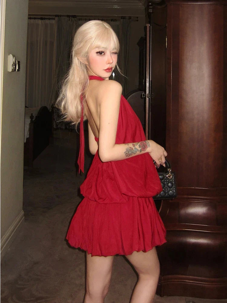 MQTIME  -  Red Mini Dress Women Casual Club Even Party Clothing Outwear Sleeveless French Vintage Y2k Dress Female 2024 Summer