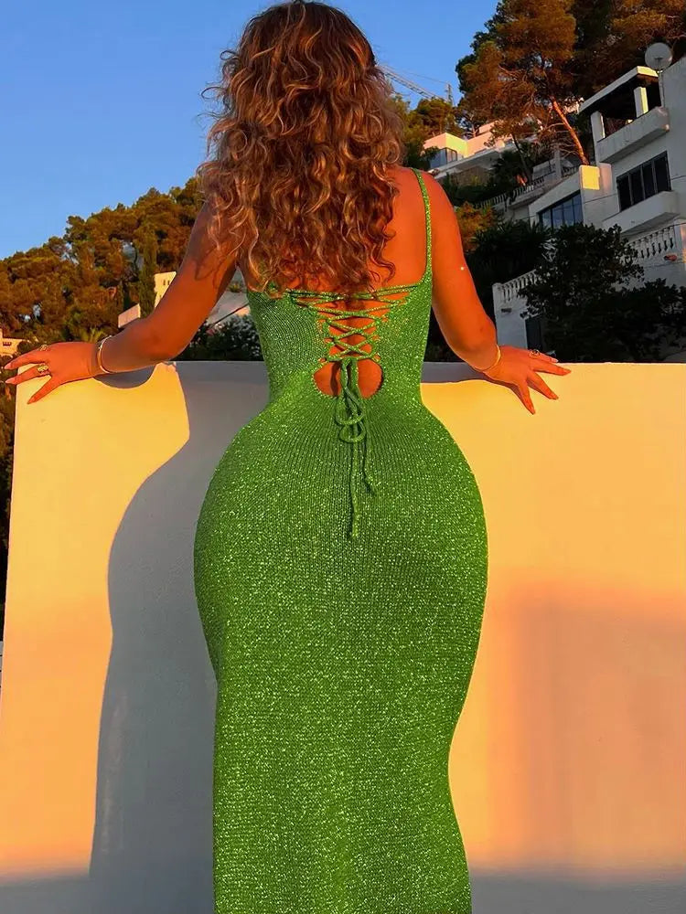 nvxiot-Uettey Bandage Sexy Backless Summer Sundress Women Clothes Party Club Elegant Green Slip Dresses Vestido Fashion Outfits