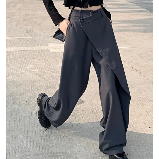 nvxiot Streetwear Y2K Irregular Loose Casual Pants Women Spring New High Waist Fashion All-match Solid Color Wide Leg Pants