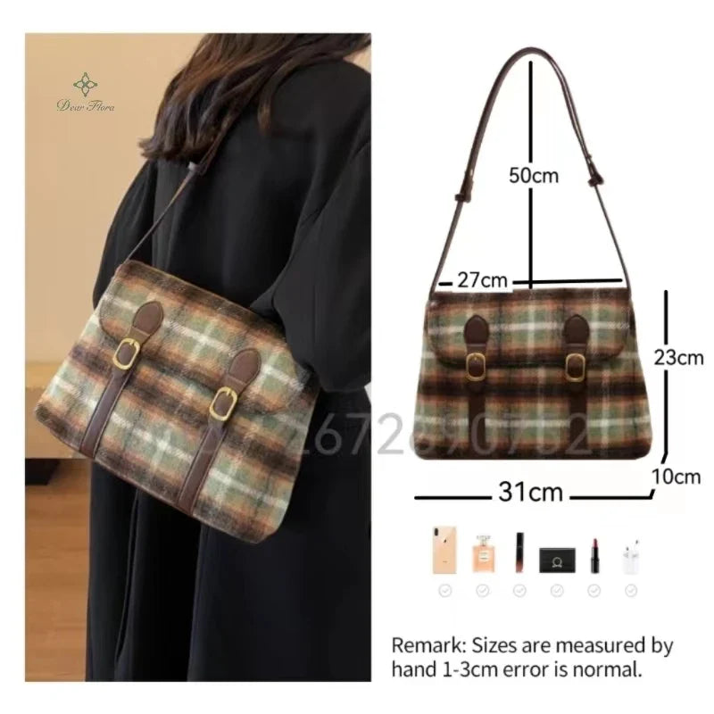 nvxiot Women's Classic Cloth Checkered Pattern Shoulder Bag Winter Fashion Causual Crosssbody Messenger Bag Female Luxury Retro Handbag