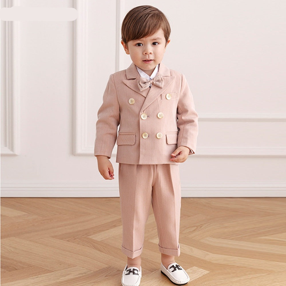 nvxiot Pink Boys Suits for Weddings Kids Blazer Suit for Boy Costume Infant Blazer Boys Tuxedo Baby Boy Clothing Sets Coat+Pant+bow 3Ps