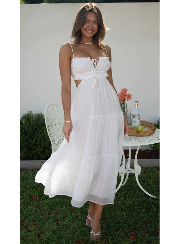 nvxiot Strapless Yellow White Summer Dress for Women Elegant Holiday Beach Boho Maxi Long Sundress Backless Sexy Party Vestidos