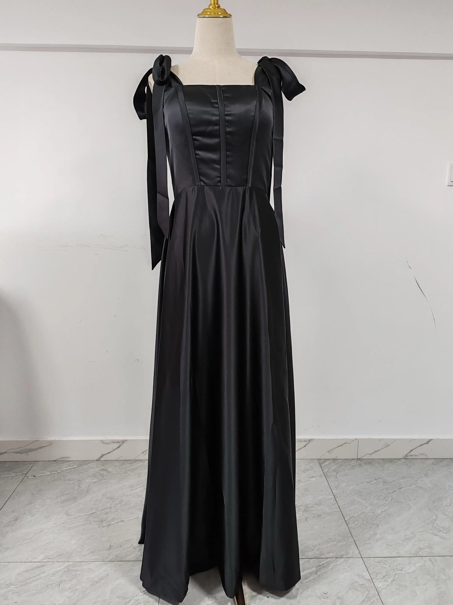 MQTIME  -  Spaghetti Straps Wedding Dress Square Collar Floor-length A-line Satin Vestidos De Novia Vintage Simple Sweet Evening Dresses