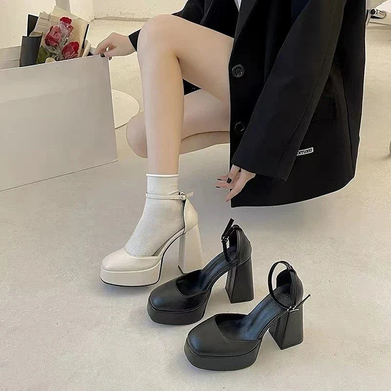 nvxiot Platform Shoes Pumps Super High Heels Chunky Women's Social Hoof Elegant Woman Heeled Ankle Strap Sexy Dress Strip Pole Dance