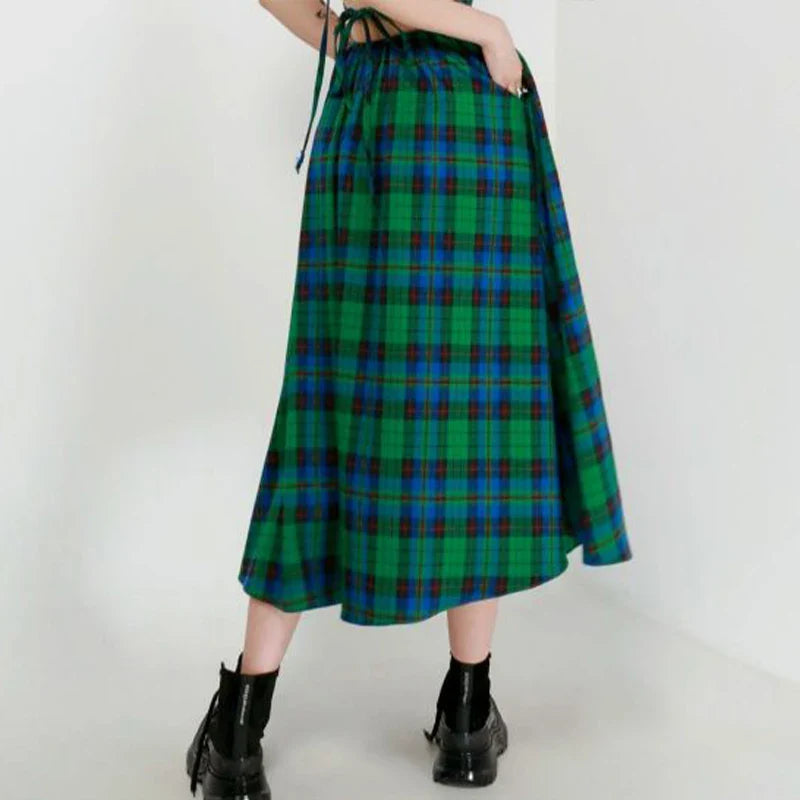 nvxiot  - Vintage Green Plaid Dresses Women Midi Sexy Backless Beach French Victorian Dress Retro Elegant Lace-up Long Strap Dress