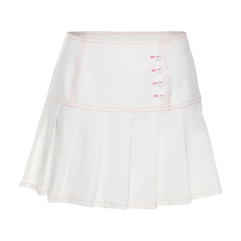 MQTIME  -  Fashion High Waist Aesthetics Mini Skirt Kawaii Buttons White Casual Girl Pleated Skirts Zipper Patchwork Sweet Cute Y2k Outfits