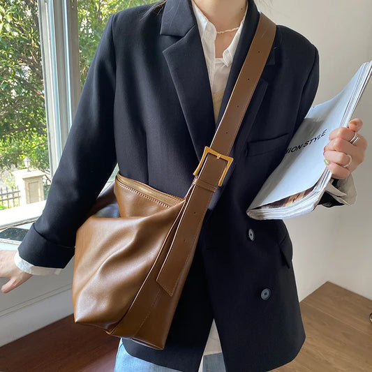 nvxiot Women Shoulder Bags Fashion New Vintage Large Capacity Texture Totes Solid Color Simple Commute All-Match Crossbody Bags