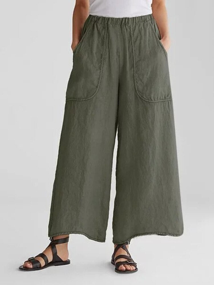 nvxiot 2023 Spring Summer Cotton Linen Wide Leg Women's Pants High Waist Pocket Korean Fashion LOOSE  Ankle-length Pants for Women