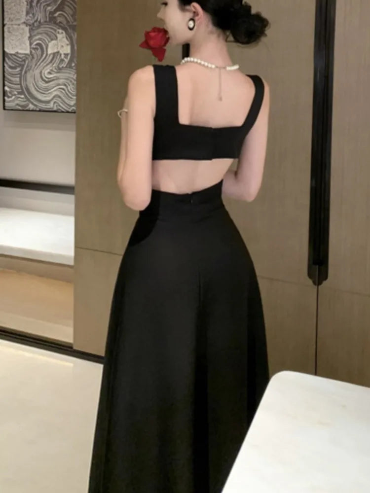 nvxiot Sexy Backless Evening Party Dress Sleeveless Solid A-line Long Dresses for Women Spring Summer Prom Robe Vestidos Mujer New