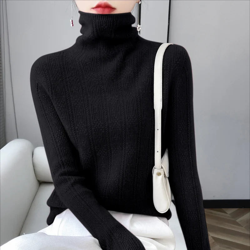 nvxiot New 100% merino wool women's cashmere sweater autumn and winter fashionable high-necked pullover casual long-sleeved knit top