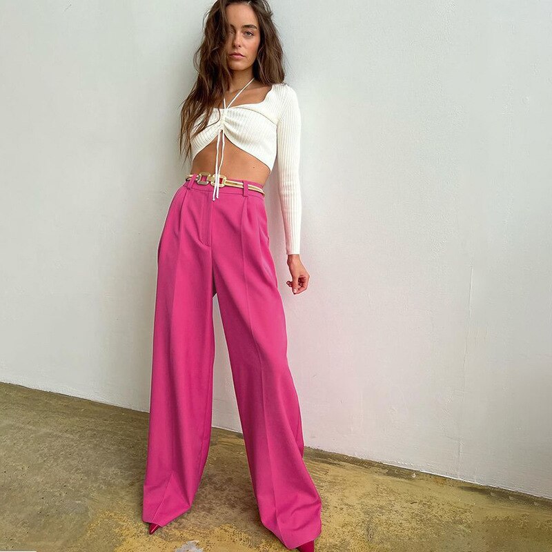 nvxiot Spring Autumn Elegant Blue Office Women'S Pants 2023 New Fashion Loose Ladies Trousers Casual High Waist Wide Pants for Women