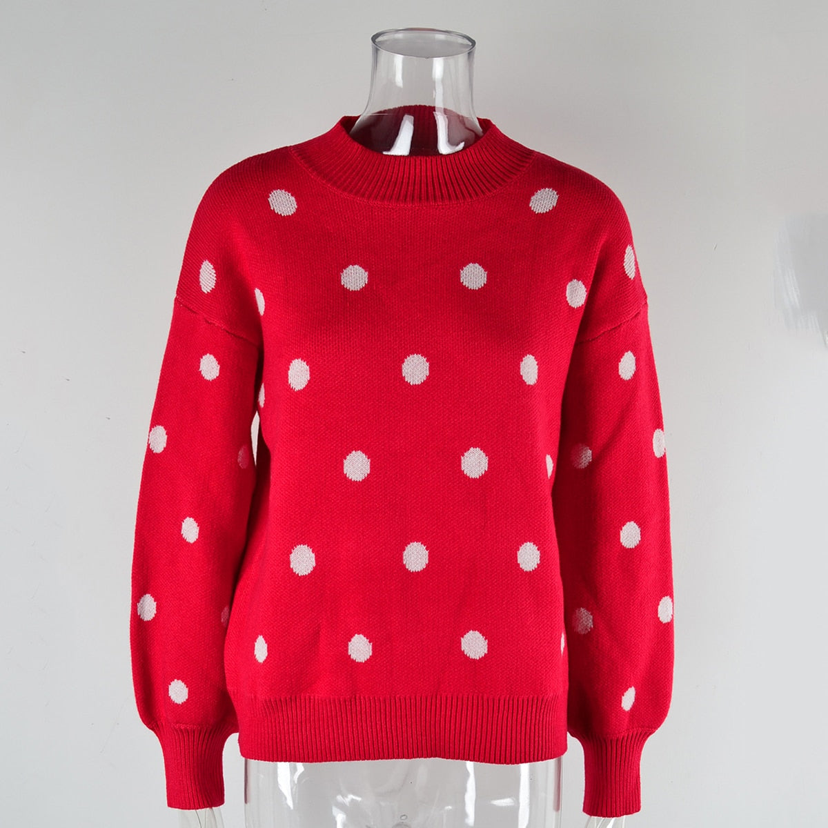 nvxiot Polka Dots O Neck Casual Sweater Women Autumn Winter White Casual Vintage Female Jumper Black Thick Retro Pullover